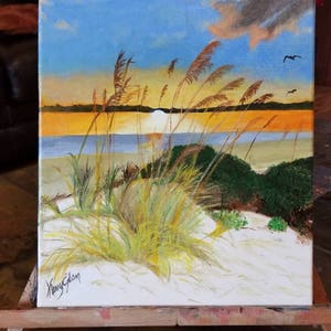 Sunset In the Dunes Acrylic Painting on Canvas Wall Art Sunset Beach Painting Beach Wall Art Original Handmade Painting Sand Dune Painting image 5