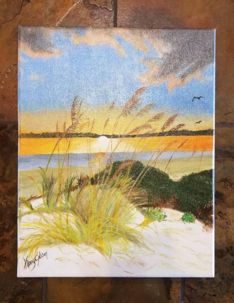 Sunset In the Dunes Acrylic Painting on Canvas Wall Art Sunset Beach Painting Beach Wall Art Original Handmade Painting Sand Dune Painting image 1