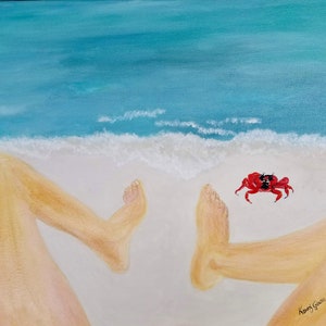 Crab on Beach Painting Original Handmade Art Wall Art for Beach house Art Ocean Painting for Living Room image 1