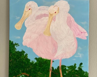 Roseate Spoonbill Acrylic Painting Nature Painting Bird Wall Art Nature Art Bird Painting