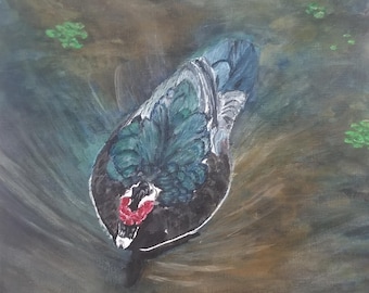 Painting Muscovy Duck in Water Wall Art Duck Painting for Hallway Painting for Den Wall Art Nature Art Bird Painting Duck Wall Art