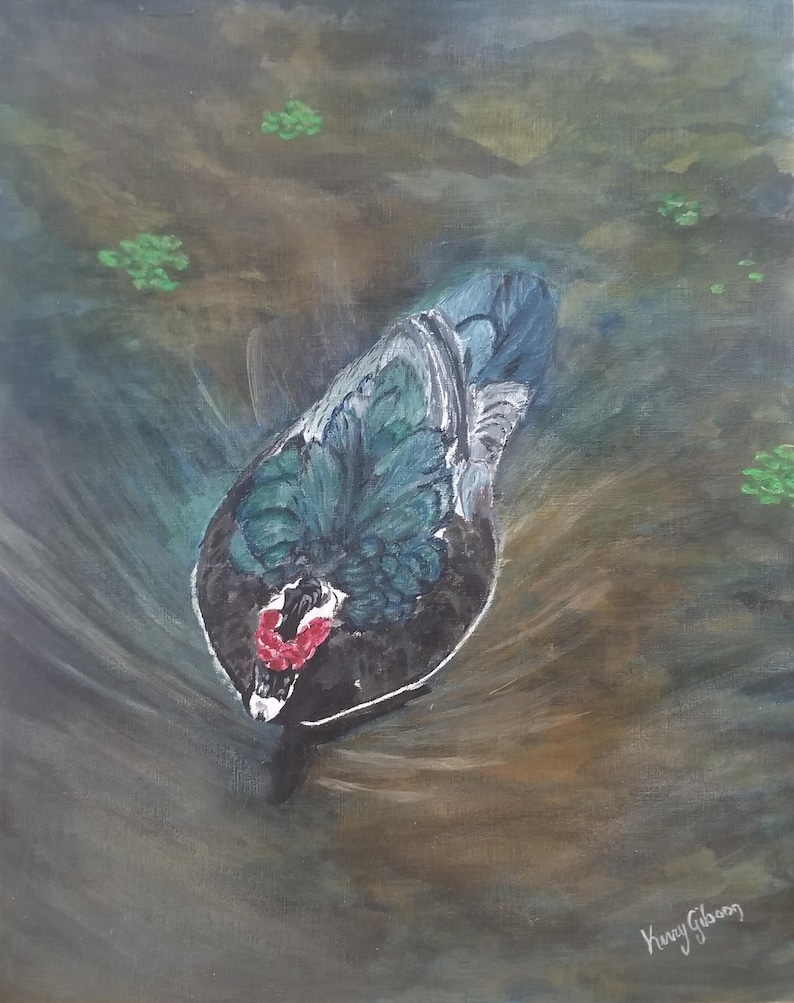 Painting Muscovy Duck in Water Wall Art Duck Painting for Hallway Painting for Den Wall Art Nature Art Bird Painting Duck Wall Art image 1