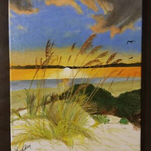 Sunset In the Dunes Acrylic Painting on Canvas Wall Art Sunset Beach Painting Beach Wall Art Original Handmade Painting Sand Dune Painting image 2