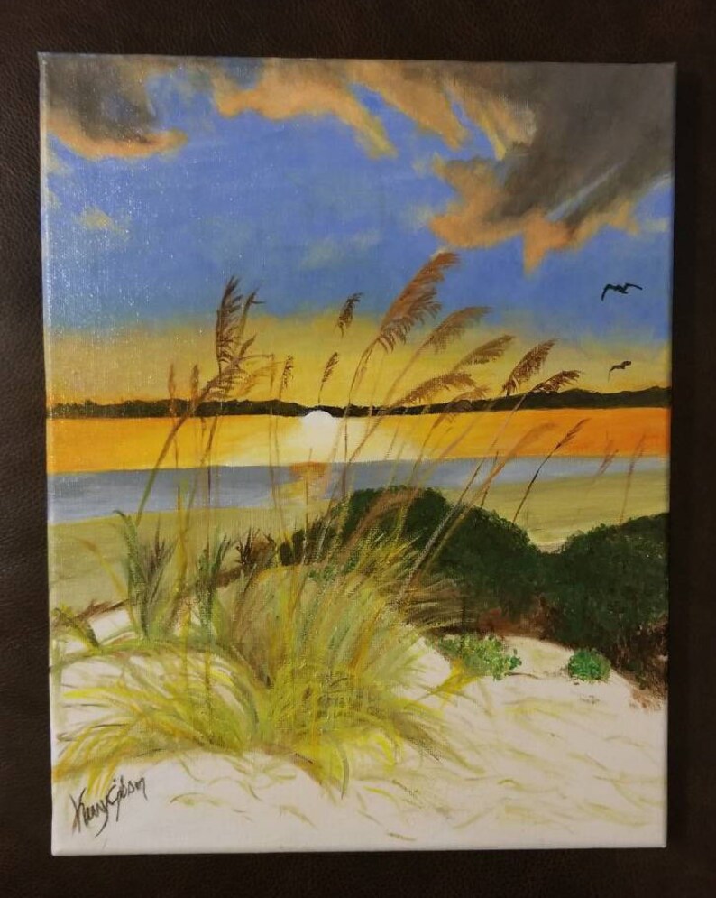 Sunset In the Dunes Acrylic Painting on Canvas Wall Art Sunset Beach Painting Beach Wall Art Original Handmade Painting Sand Dune Painting image 2