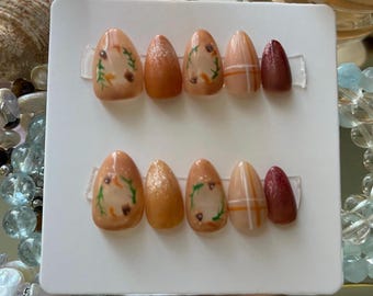 aesthetic autumn press on nails/custom nails/press on for back to school/gel press on nails