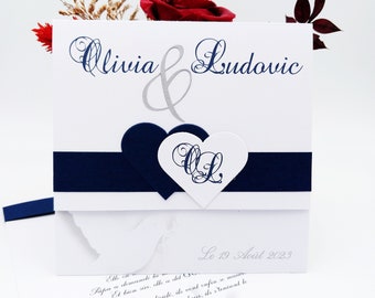 Blue and white dove wedding invitation - Olivia model