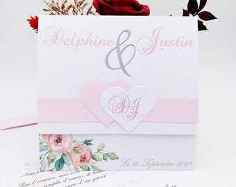 Pink and white boho wedding invitation - Delphine model