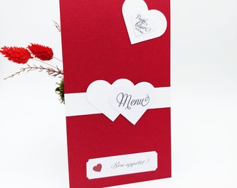 Romantic wedding menu - red and white - personalized