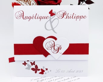 Red and white country wedding invitation - Papillon range - Laura model