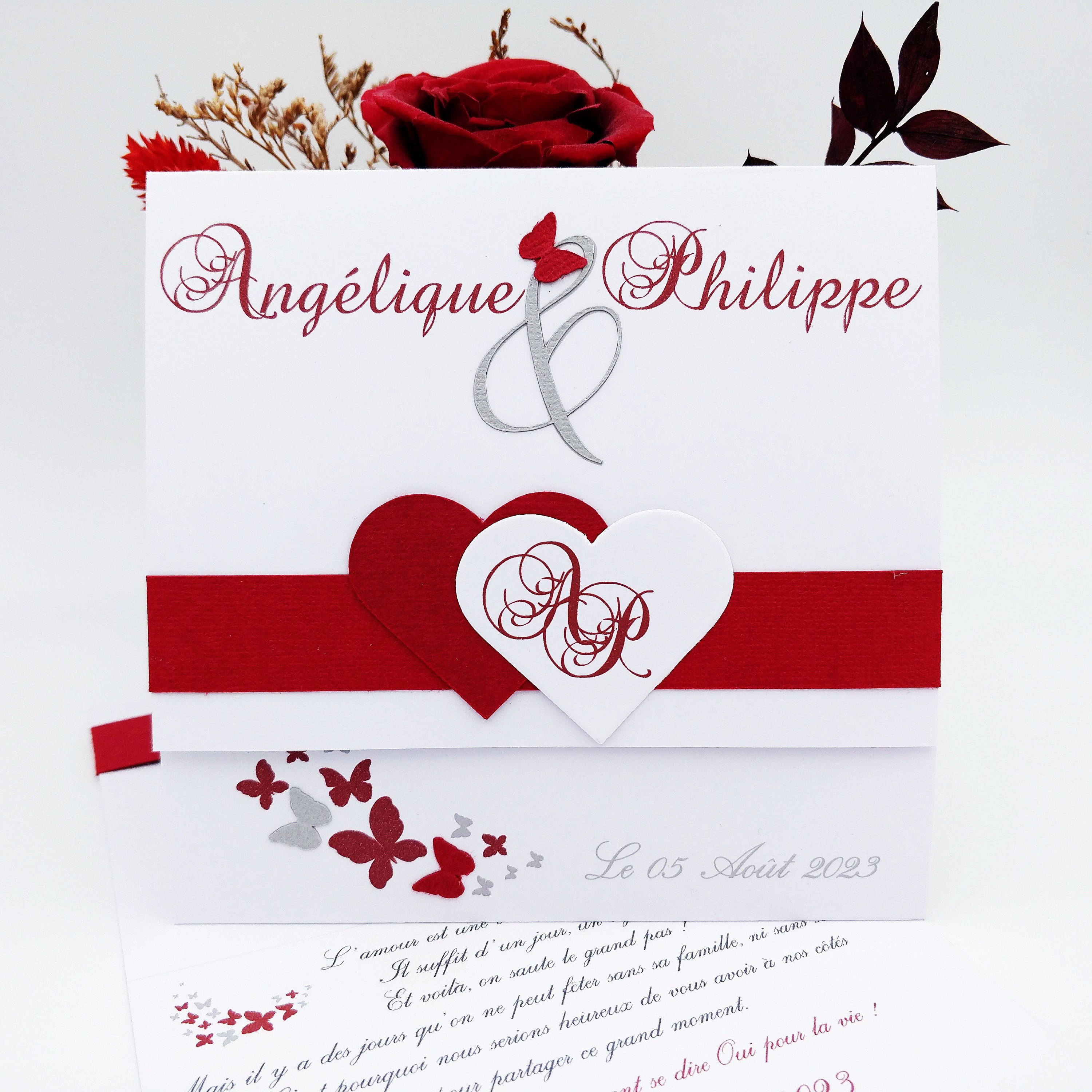 50 cartes d'invitation de mariage papillon rose brillant, avec ruban et  enveloppe, invitations de baptême imprimées personnalisées, DIY bricolage