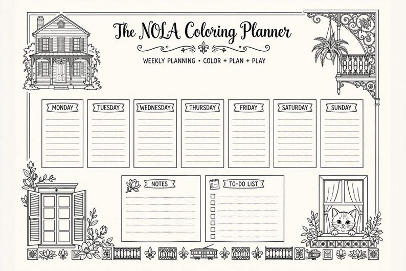 New Orleans Coloring Planner Printable | Undated Weekly Planner With ...