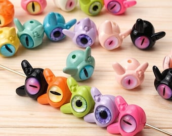 Monster Eye Acrylic Beads with Bunny Ears |Pastel Rainbow Charms for DIY Jewelry Making Y2K Craft Supplies for Bracelets & Keychains