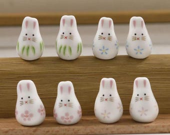 blushing bunny charm Beads，Cute Bunny Beads，Bunny ceramic Beads - 5 pc