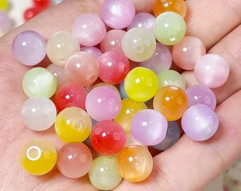30pcs 8mm Multicolor Resin Imitation Cat'S Eye Round Beads Handmade Jewelry Additions Beaded Bracelets Loose Beads Clothing Materials