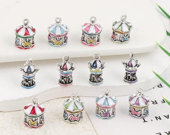 Vintage Carousel Charms | Enamel Amusement Park Pendant | Antique Silver Fairycore Jewelry Supplies