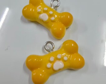 Yellow Acrylic Dog Bone Charm - Paw Print Jewelry (10pcs)