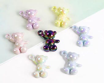 10 Bear pendant Charm，Acrylic Beads， for Bead Pens or Jewelry Making