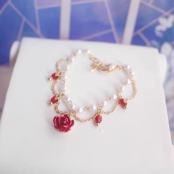 Fashion Doll Jewelry Red Rose Pearl Necklace BJD 1/4 & 1/3
