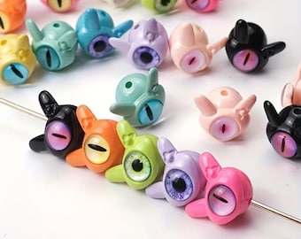 10/20pc Mixed Color Cute Monster Eye Bunny Focal Beads,Creepy Resin Beads
