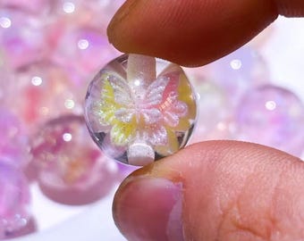 16mm Resin Butterfly Beads, Transparent Glitter Beads for Jewelry Making（10pcs）