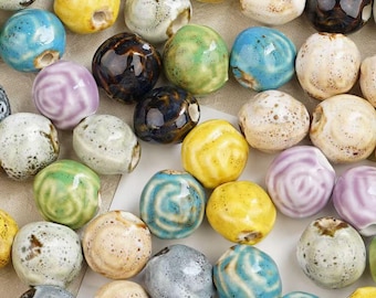 10pcs Boho Mixed Swirl Ceramic Round Beads DIY Craft Supplies