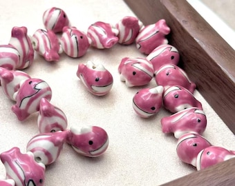 8pcs Pink Shark Ceramic Spacer Beads, Bracelet Necklace Earring Supplies