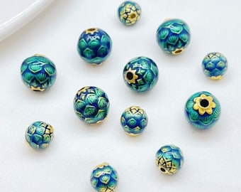 10pcs Antique Golden Copper Beads,Lotus Pattern Enamel Beads, Gold Plated Spacer Beads for Bracelet & Necklace