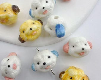 10pcs Dog Head Ceramic Beads, Puppy Spacer Beads for Jewelry Making