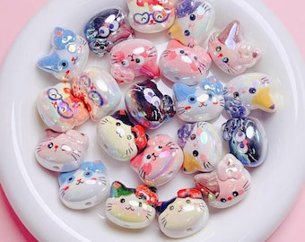 Kawaii Cat Head Resin Beads, Mixed Kitty Spacer Beads for Jewelry Making