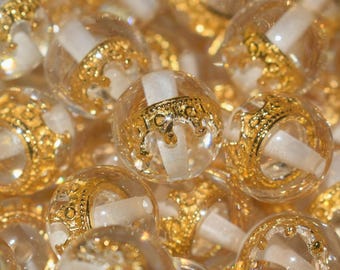 Gold Crown Inside Clear Resin Beads, 16mm Round Beads for Jewelry Making, Transparent Spacer Beads, DIY Bracelet/Keychain Supplies