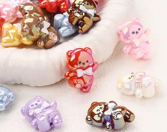 AB Bear Resin Beads, Cute Bow Tie Bear Beads for Jewelry Making, DIY Bracelet Necklace Supplies