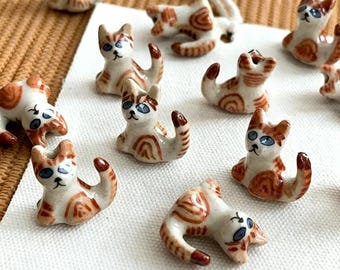 16mm Orange Tabby Cat Ceramic Beads, Handmade Animal Beads for Bracelets & Crafts（5pcs）