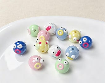 5pcs Cute Monster Face Ceramic Beads, 16mm Round Spacer Beads,Kawaii Beads for Jewelry Making, DIY Bracelet & Pen Craft Supplies