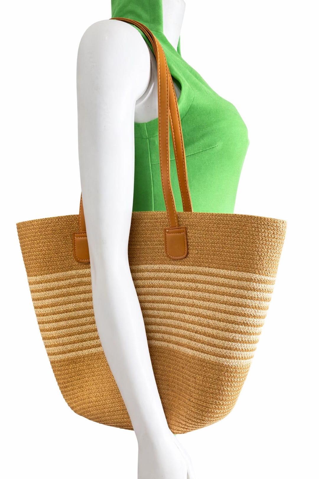 Woven Straw Tote Bag – Leather Handles, Summer Carryall - Etsy
