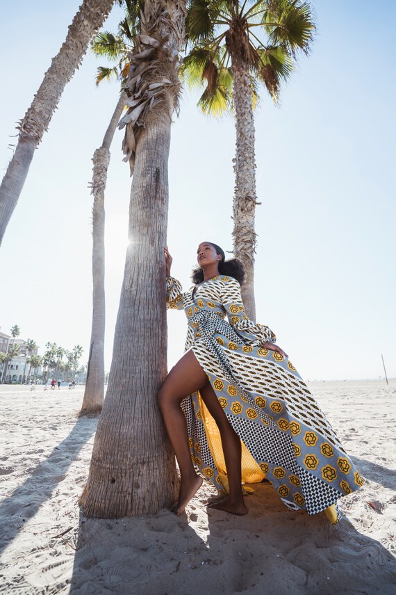 African Print Wrap Dress - Elegant Long Ankara Maxi Dress
