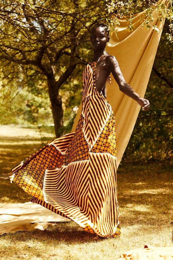 Handmade African Print Halter Maxi Dress