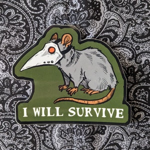 Plague Doctor Rat Vinyl Sticker 'I will survive' | Green