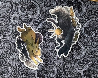 Wolf Sun and Rabbit Moon || Metallic Vinyl sticker