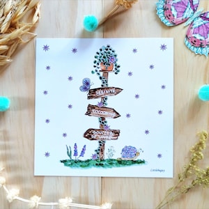 Carte pancarte message inspirant, zen, développement personnel, illustration aquarelle, impression d'art