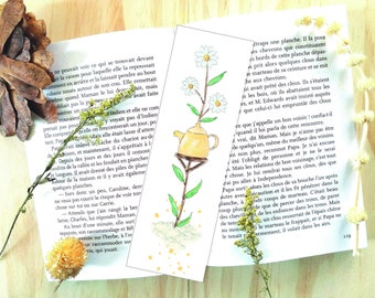 Bookmark watercolor illustration plant teapot yellow chamomile