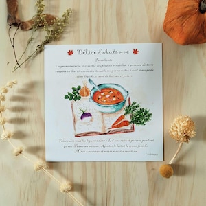 Carte recette d'automne, illustration aquarelle, impression d'art