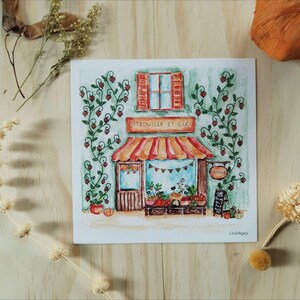 Carte boutique citrouille et cie, illustration automne aquarelle, impression d'art