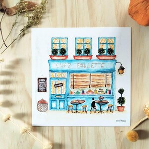 Carte café restaurant Chez Paulette, illustration rétro aquarelle, impression d'art