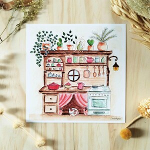 Carte ma jolie cuisine, illustration aquarelle, impression d'art