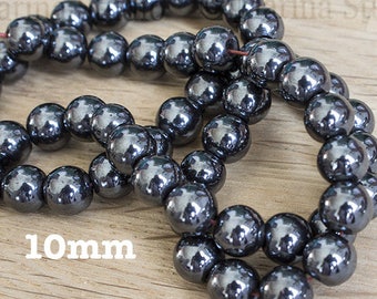 10 pearls Hematite 10mm or 8mm or 6mm---Minimum of order 5 euros excluding shipping costs