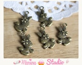 5 pretty bunny charms with very detailed bronze knot 18x11mm- kawaii type, bunny, cute, cute