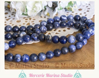 Lot de Perles en sodalite A+  8mm 6mm ou ou 4mm 10mm - perles non traitées -Origine Brésil---Minimum de commande 5 euros hors frais d'envois