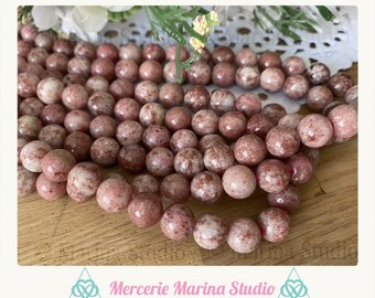 RARES Lot 10 de perles en thulite 8mm naturelles---Minimum de commande 5 euros hors frais d'envois