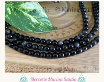 10 Perles en obsidienne argenté naturelle non traitées 8mm ou 6mm