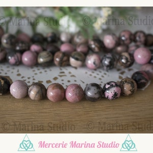 10 Perles rhodonite rose et noir 8mm ou 6mm ou 10mm Qualité AA perles naturellesMinimum de commande 5 euros hors frais d'envois image 2